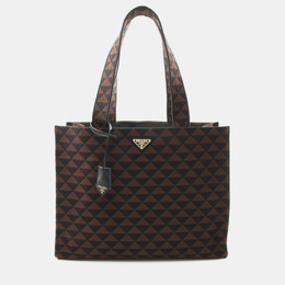 Prada Triangolo Symbole Brown/Black Embroidered Jacquard Saffiano Shopping Tote Bag 1205588