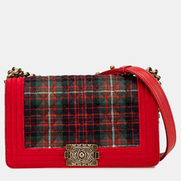 Chanel Boy Medium Red/Green Velour Leather Shoulder Bag 1205564