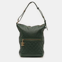 Chanel Green CC Quilted Caviar Casual Style Hobo 1205355