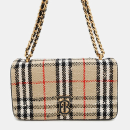 Burberry Lola Vintage Check Beige Canvas Small Shoulder Bag 1205981