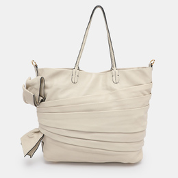 Valentino Cream Leather Pleated Bow Tote 1205823