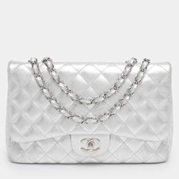 Chanel Silver Quilted Leather Jumbo Classic Single Flap Bag 1205820