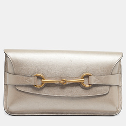 Gucci Metallic Beige Leather Bright Bit Clutch 1205757