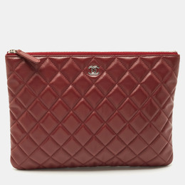 Chanel Burgundy Quilted Leather Medium O Case Clutch 1205805