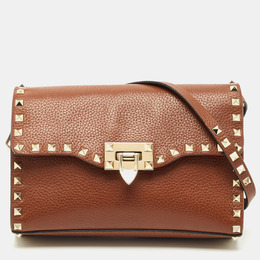 Valentino Brown Leather Rockstud Flap Crossbody Bag 1205796