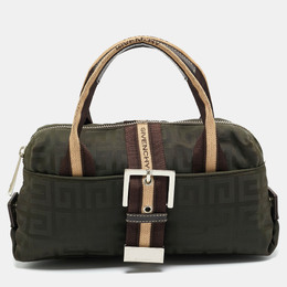 Givenchy Green/Brown Monogram Fabric Buckle Hobo 1205606