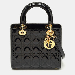 Christian Dior Black Cannage Patent Leather Medium Lady Christian Dior Tote 1205496