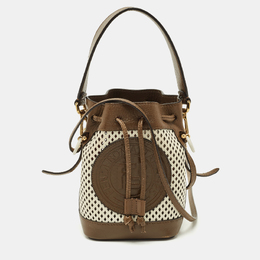 Fendi Brown/White Perforated Leather Mini Mon Tresor Bucket Bag 1205275