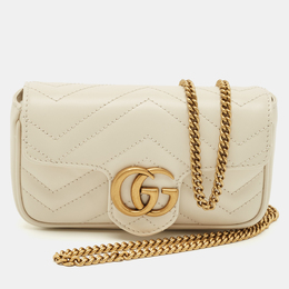 Gucci Off White Matelassé Leather Super Mini GG Marmont Shoulder Bag 1205124