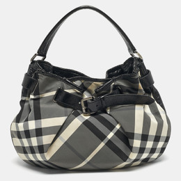 Burberry Black Smoked Check Nylon and Patent Leather Hobo 1205008
