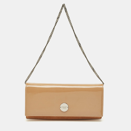 Jimmy Choo Beige Patent Leather and Suede Fie Chain Clutch 1205060