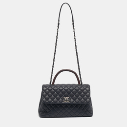 Chanel Navy Blue Caviar Leather and Lizard Medium Coco Top Handle Bag 1204967