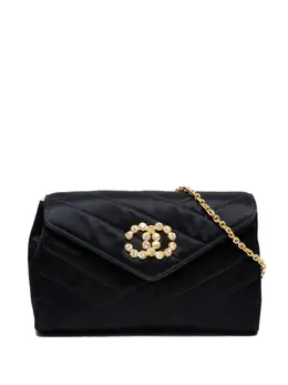 Chanel 1986-1988 bias-stitch rhinestone chain shoulder bag 31901172