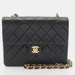 Chanel Matelasse Chain Shoulder Bag Lamb Skin Sheep Leather Black 1206203