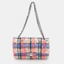 Chanel Matelasse Double Flap Chain Shoulder Bag Fabric Leather Beige Multi Ghw 1206208