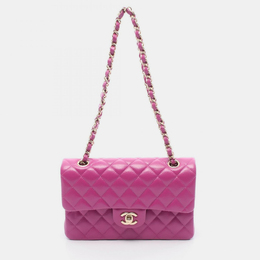 Chanel Matelasse Double Flap Chain Shoulder Bag Calfskin Pink Ghw 1206210