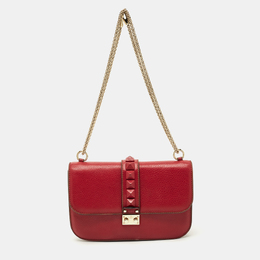 Valentino Red Leather Large Glam Lock Flap Bag 1205912