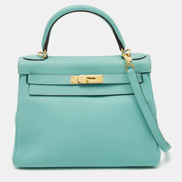 Hermes Bleu Atoll Togo Leather Gold Finish Kelly Retourne 28 Bag 1204945