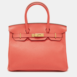 Hermes Rose Jaipur Taurillon Clemence Leather Gold Finish Birkin 30 Bag 1204977