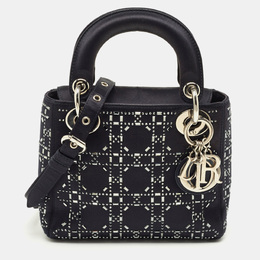 Christian Dior Navy Blue Satin Cannage Strass Crystal Embellished Mini Lady Christian Dior Tote 1205131
