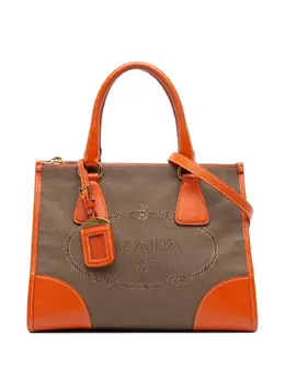 Prada 2010-2025 Saffiano Trimmed Canvas Canapa Logo Double Zip satchel 31934110