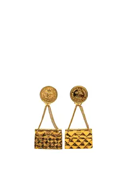 Chanel 1980-1990 Gold Plated Flap Bag Drop Clip On Earrings costume earrings 31922181