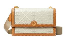 Tory Burch Сумка через плечо из лакированной кожи с монограммой T, женская, цвет "каменно-белый" 135823-108