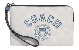 Coach Сумка-клатч на запястье из холста с угловой молнией, маленькие, женская, цвета мела, белый и индиго cb855-svuon