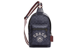 Coach Сумка West Coated Canvas с телячьей кожей, сумка через плечо, сумка-слинг Trumpets, мужская джинсовая и мелово-белая cb913-qboiz