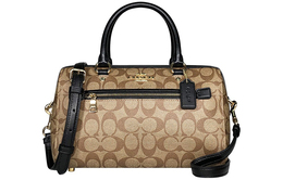 Coach Женская сумка-туба из ткани Rowan Monogram с кожаной сумкой на одно плечо, светло-коричневая, черная оправа 83607-imcbi