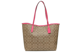 Coach Сумка-шоппер City Canvas с кожаной сумкой, сумка-шоппер, дамская сумочка, сумка через плечо, большая женская, темно-коричневая/розово-красная 5696-imtvy