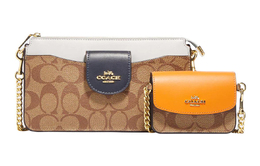 Coach Сумка-тоут из лоскутного полотна из коровьей кожи, сумка на плечо, маленькая женская сумка цвета хаки и меловой белый cf477-imcah
