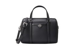Michael Kors Дорожная сумка-цилиндр Boston из искусственной кожи, на одно плечо, женская, цвет "трубы", черный/молочно-белый 35s4stfc1b | milk white (silver logo)