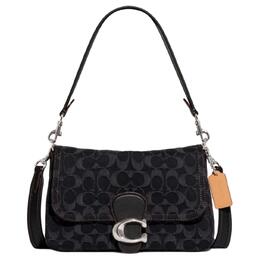 Coach Сумка через плечо из мягкой полосатой ткани с коровьей кожей, женская, среднего размера, черного цвета cg094-lhdrj