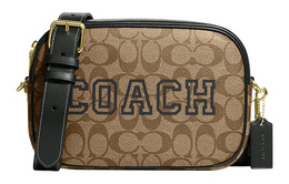 Coach Сумка для фотоаппарата Jamie Signature из холщовой ткани с покрытием и гладкой кожей, через плечо, среднего размера, женская, коричневого цвета ce599-imrqe