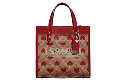 Coach Сумка-шоппер из коровьей кожи, сумка-тоут, сумка через плечо, женская, небольшого размера, коричневого и красного цвета cf127-b4p22