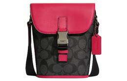 Coach Мужская мини-сумка через плечо из парусины с кожаной наплечной сумкой, темно-серого и ярко-розового цветов c3134-qbtvq