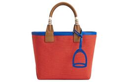 Hermes Сумка из парусины Steeple с телячьей кожей Swift, женская, оранжево-красная/золотая/королевско-синяя h083618ckab