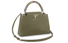Louis Vuitton Женская широкая сумка Capucines из кожи питона, зеленого цвета, обычная n93799