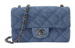 Chanel Сумка-клапан Classic CF Denim, сумка-клапан, через плечо, мини, женская, светло-голубая a69900-b09077-nk308