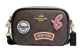 Coach Сумка для фотоаппарата Jamie из холста и кожи, через плечо, мини, женская, темно-коричневого цвета cf455-imosn
