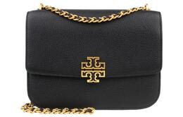 Tory Burch Сумка Britten Lychee Surface из коровьей кожи, через плечо, среднего размера, женская, черно-черно-золотая 138724-001