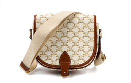Celine Сумка-мессенджер Triomphe Monogram из холста и телячьей кожи, сумка через плечо, женская сумка-туба, конфетно-белая 196932bzj-01bc