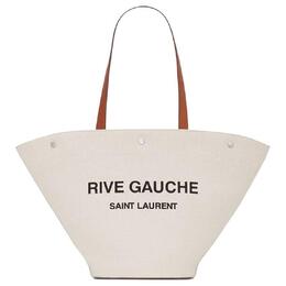 Saint Laurent Сумка-шоппер Rive Gauche из холста с кожей, женская сумка на одно плечо, серо-коричневого/черного цвета 735728-fabjn-9087