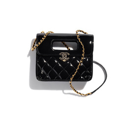 Chanel Сумка через плечо из лакированной телячьей кожи, мини-сумка через плечо, женская, черная as4025-b10887-94305