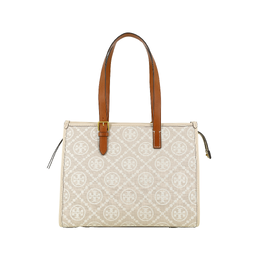 Tory Burch Сумка-шоппер из полиэстера с монограммой T, сумка для покупок, сумка на одно плечо, маленькая женская, цвета слоновой кости и белого цвета 147640-254