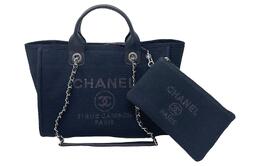 Chanel Сумка-шоппер из холста, сумка-шоппер, сумка на одно плечо, маленькая женская, темно-синяя as3257-b07300-94305