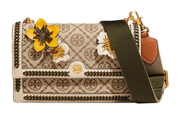 Tory Burch Сумка через плечо из натуральной кожи с монограммой T, женская, бежевая, мини 88976-371