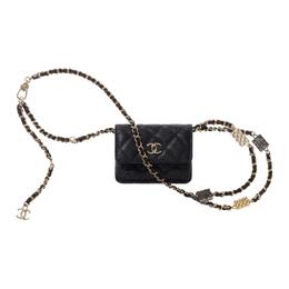 Chanel Визитница, портмоне, сумка на плечо, сумка через плечо, поясная сумка из телячьей кожи, черная, женская ap2401-b06764-94305