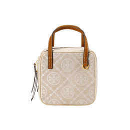 Tory Burch Сумка через плечо с монограммой T и жаккардом, с кожаной отделкой, женская, цвета слоновой кости 153389-104